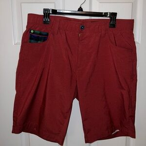 William Murray Golf Red Flat Front Shorts with Plaid Accent